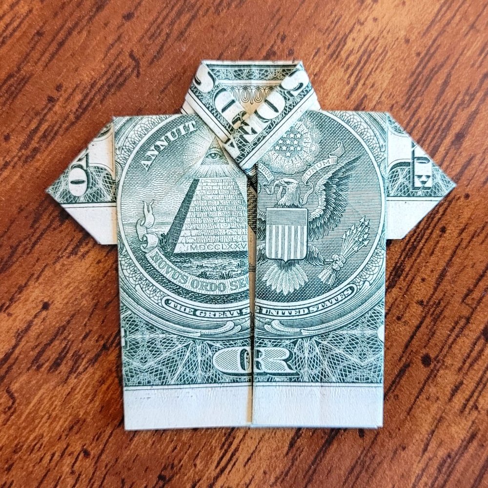 ORIGAMI SHIRT - Handmade DOLLAR Gift Art $1 Bill New Uncirculated American Money